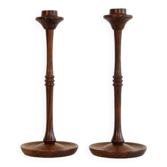 Pair of Scandinavian rosewood candlesticks 1970