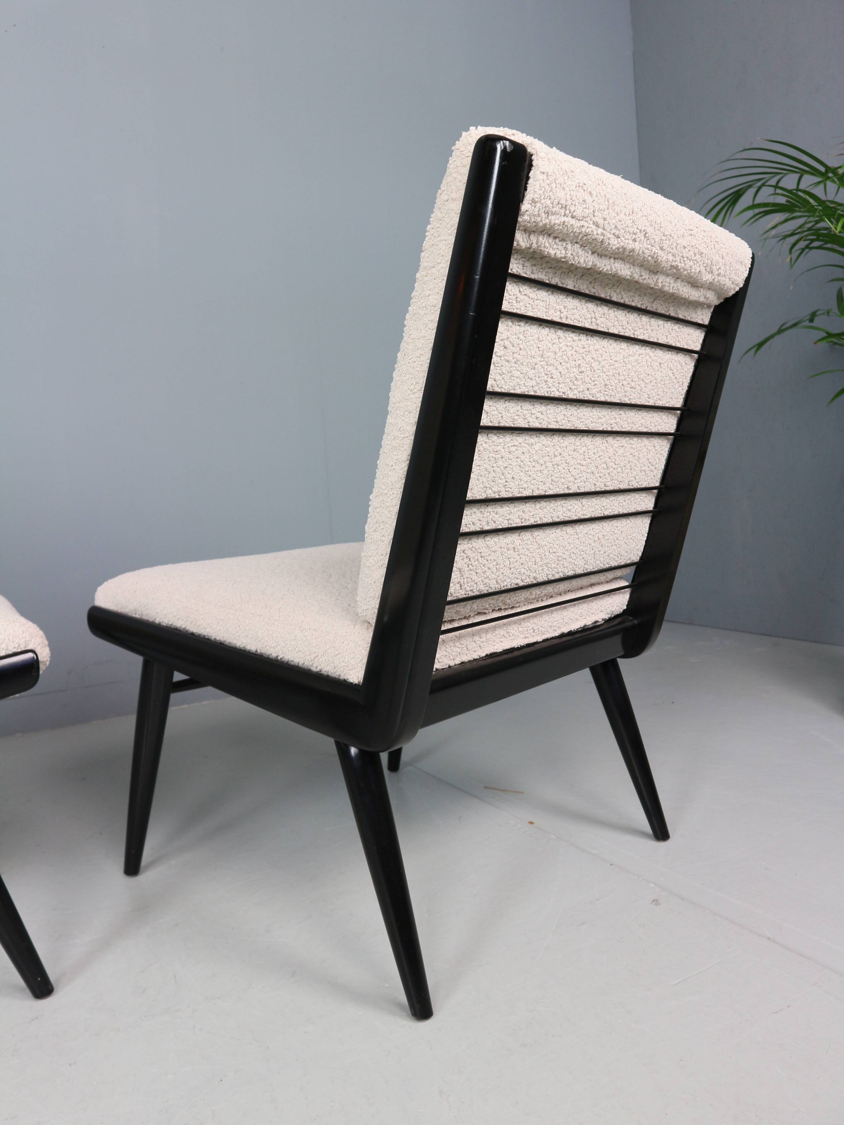 2x 'boomerang' h. mitzlaff, e. schmidt for soloform, bouclé lounge chairs, 1953