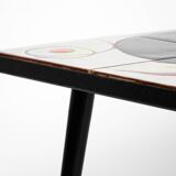 Mid Century Italian Modern Iron Table with Tiled Top and Abstract Motif