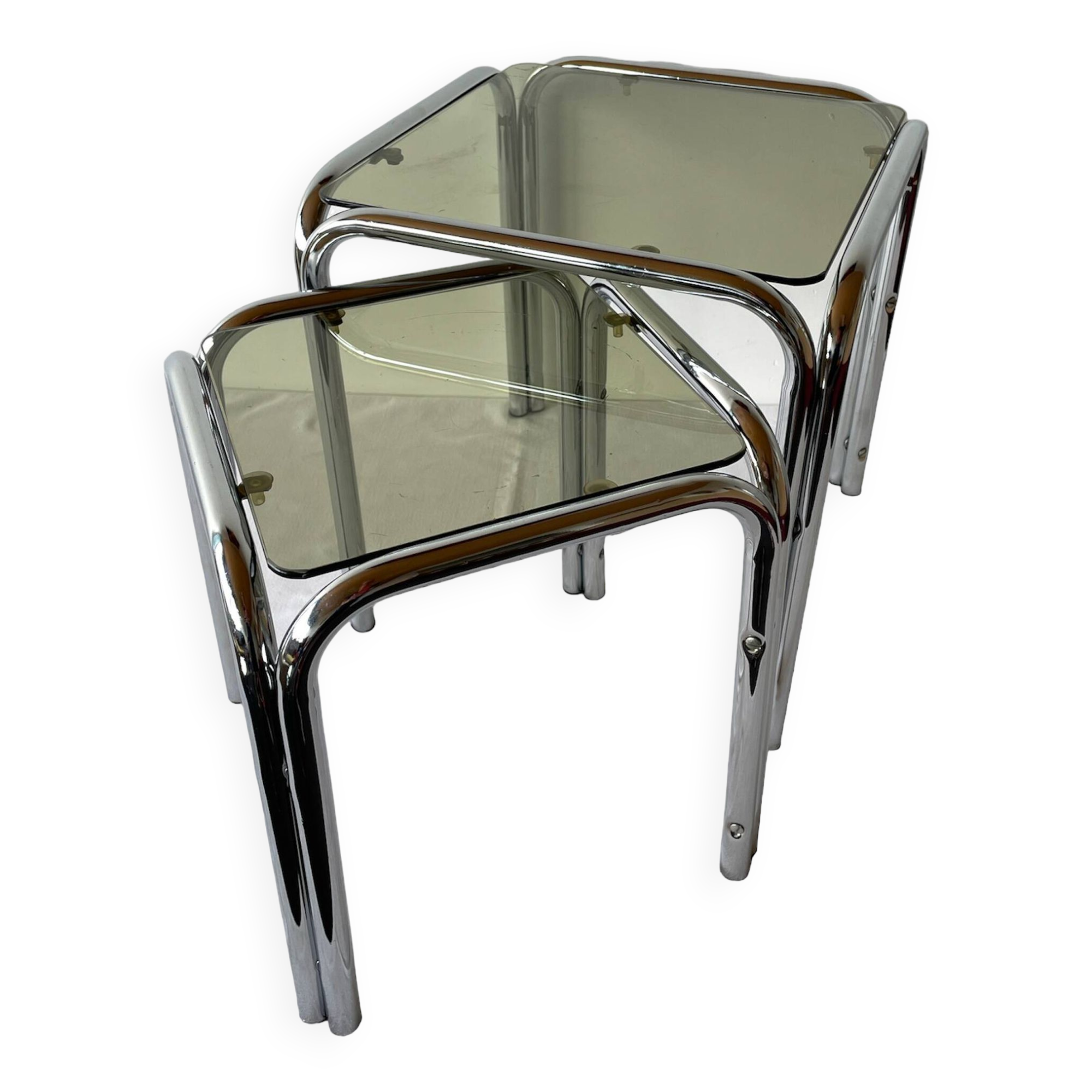 Chrome and smoked glass nesting tables, 1970s