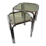 Chrome and smoked glass nesting tables, 1970s