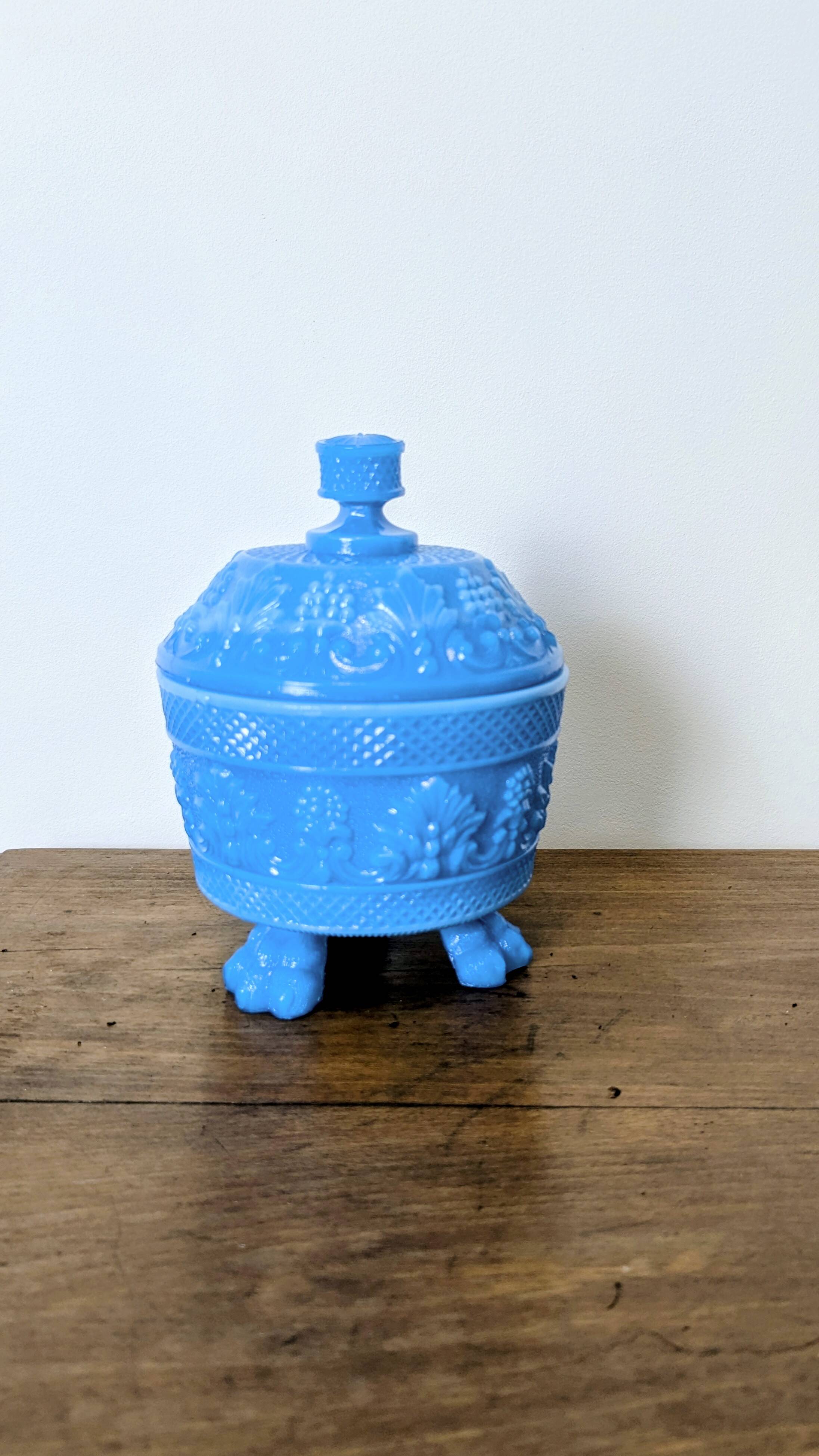 Blue moulded opaline bonbonnière, first half of the 20th century.