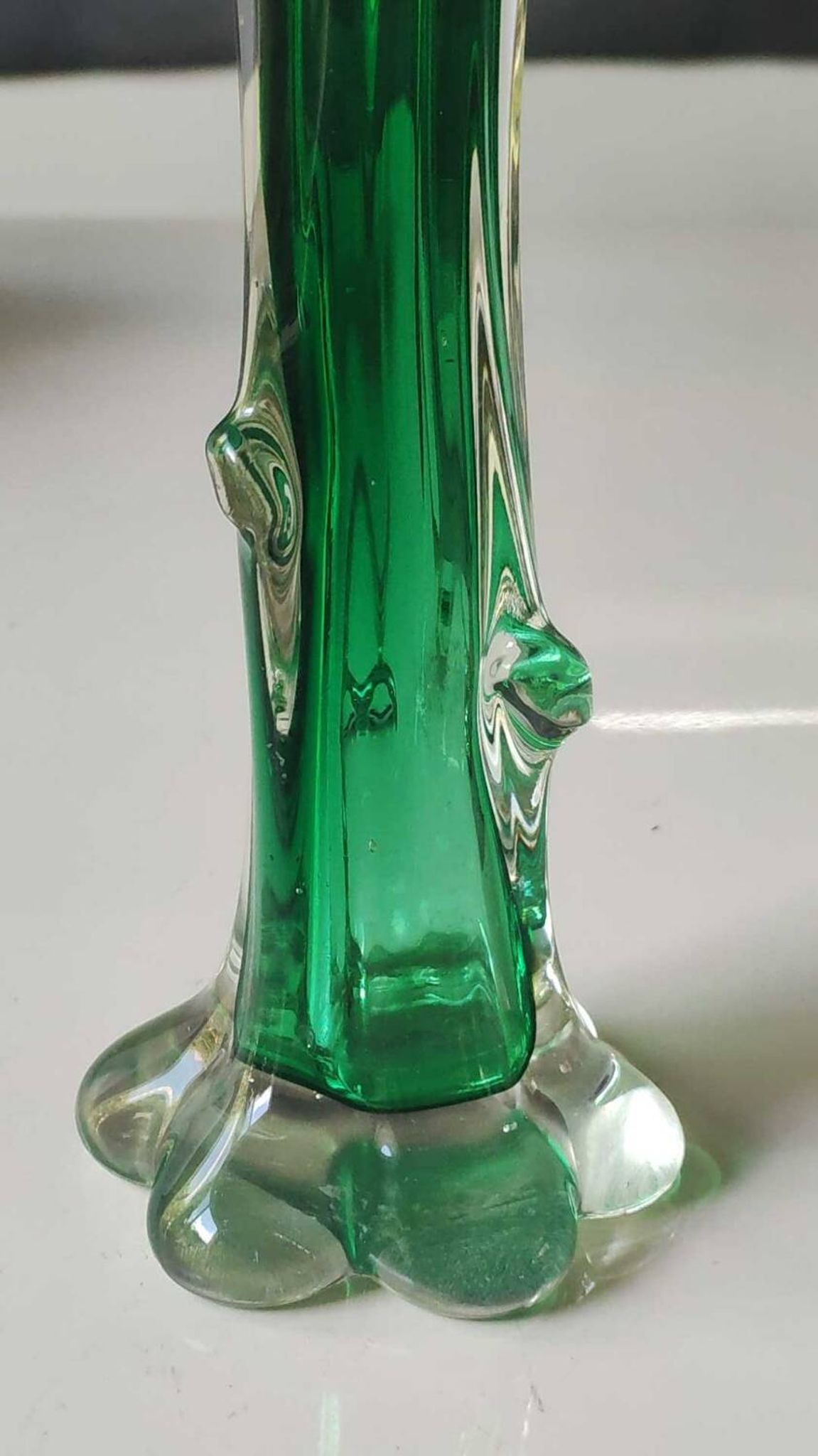 Murano glass art vase blown. Design in the shape of a trunk/floral base. Height 26 cm.