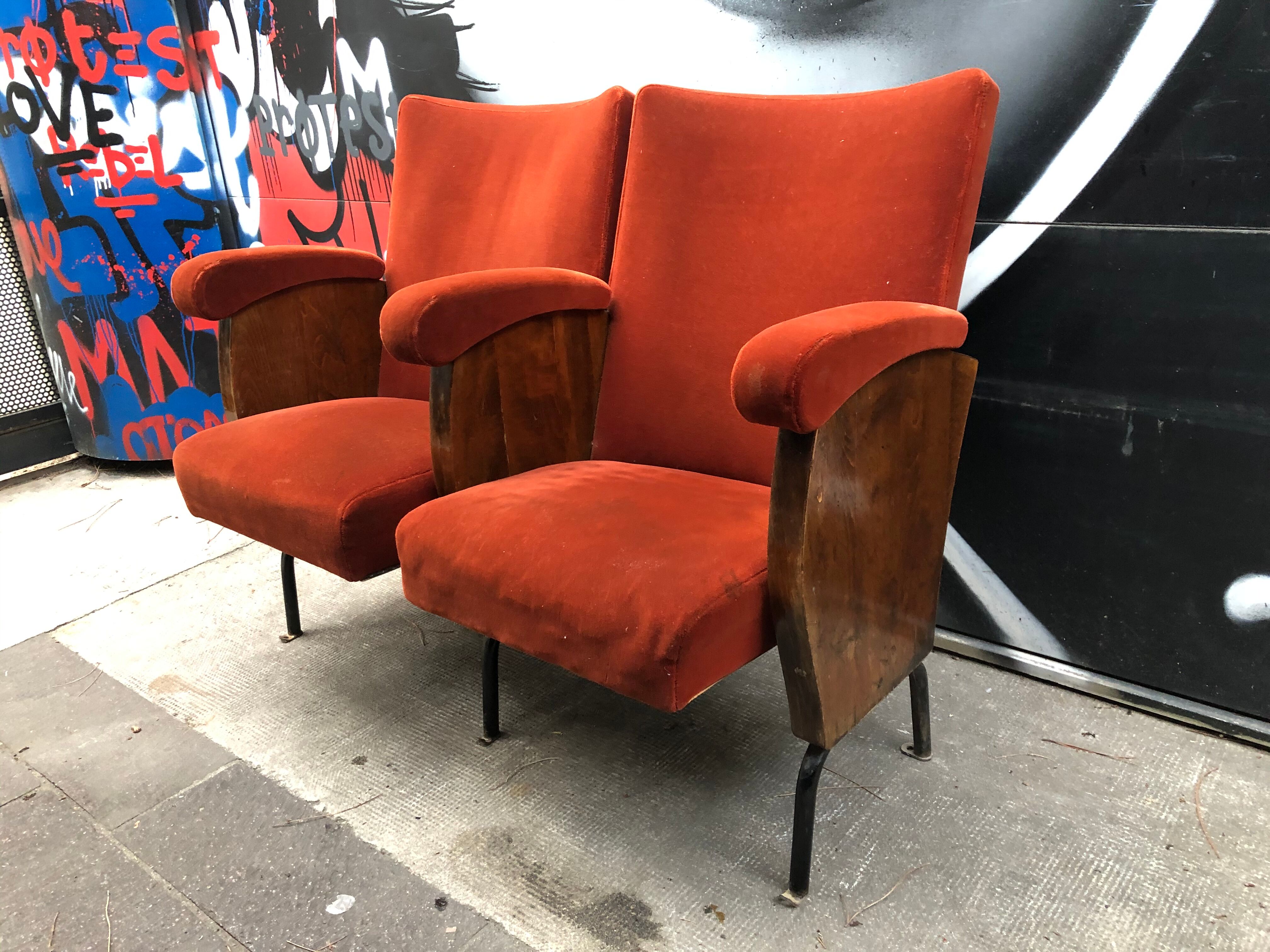 1950s red velvet movie armchairs