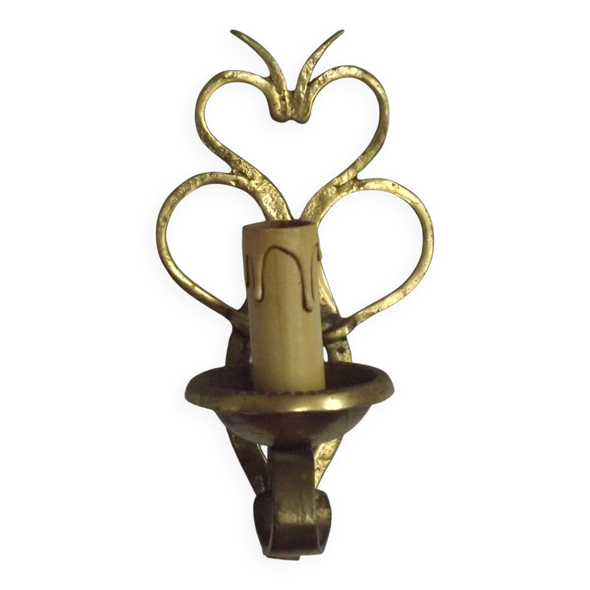 French Vintage Brass Hand Made Single Wall Light Scrolled Open Backplate
