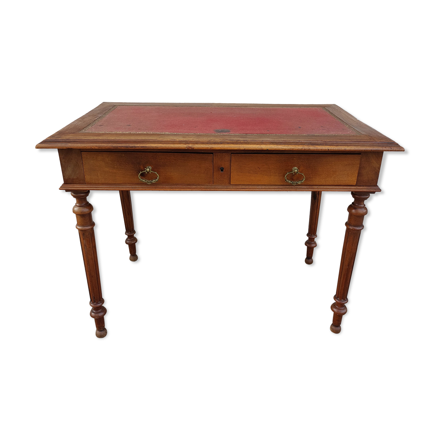 Old wooden desk, red felt top