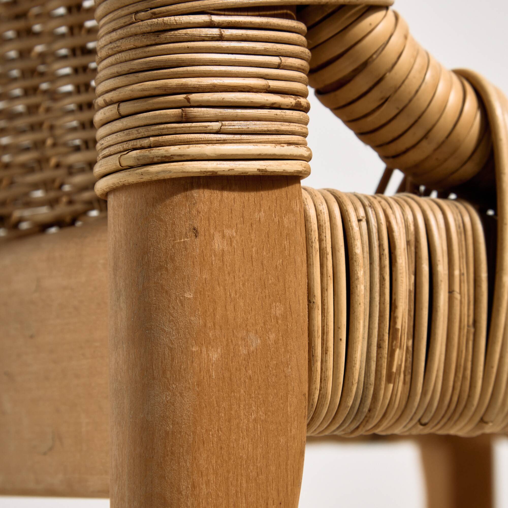 Oak and rattan chair, set of 4