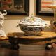 Antique French Faience Lidded Bowl Tureen Hand Painted with Flowers and Insects