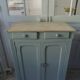 Small vintage Parisian sideboard with 2 doors and 2 drawers, enhanced in verdigris