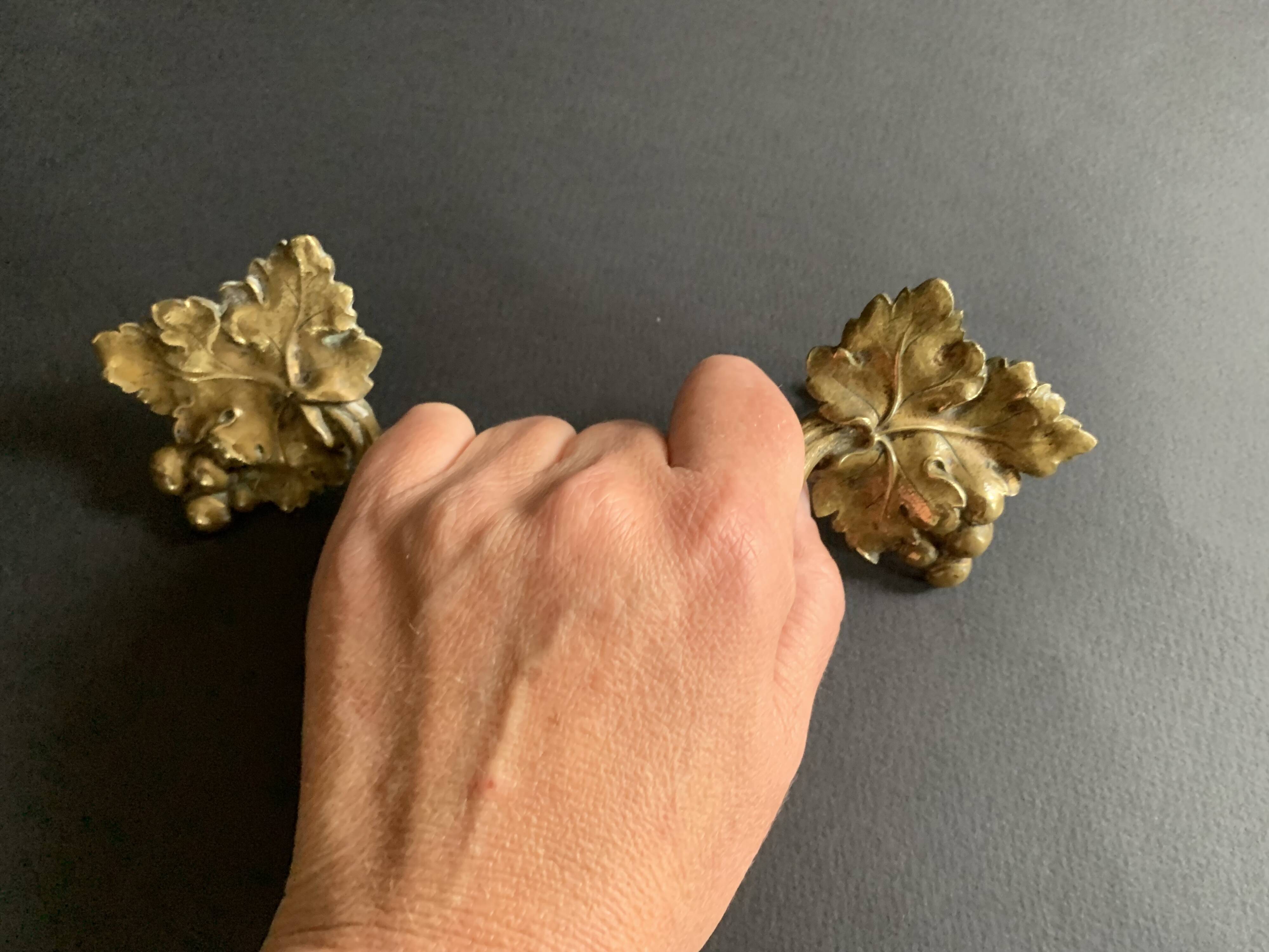 Pair of Art Nouveau bronze handles decorated with vine leaves, 1930