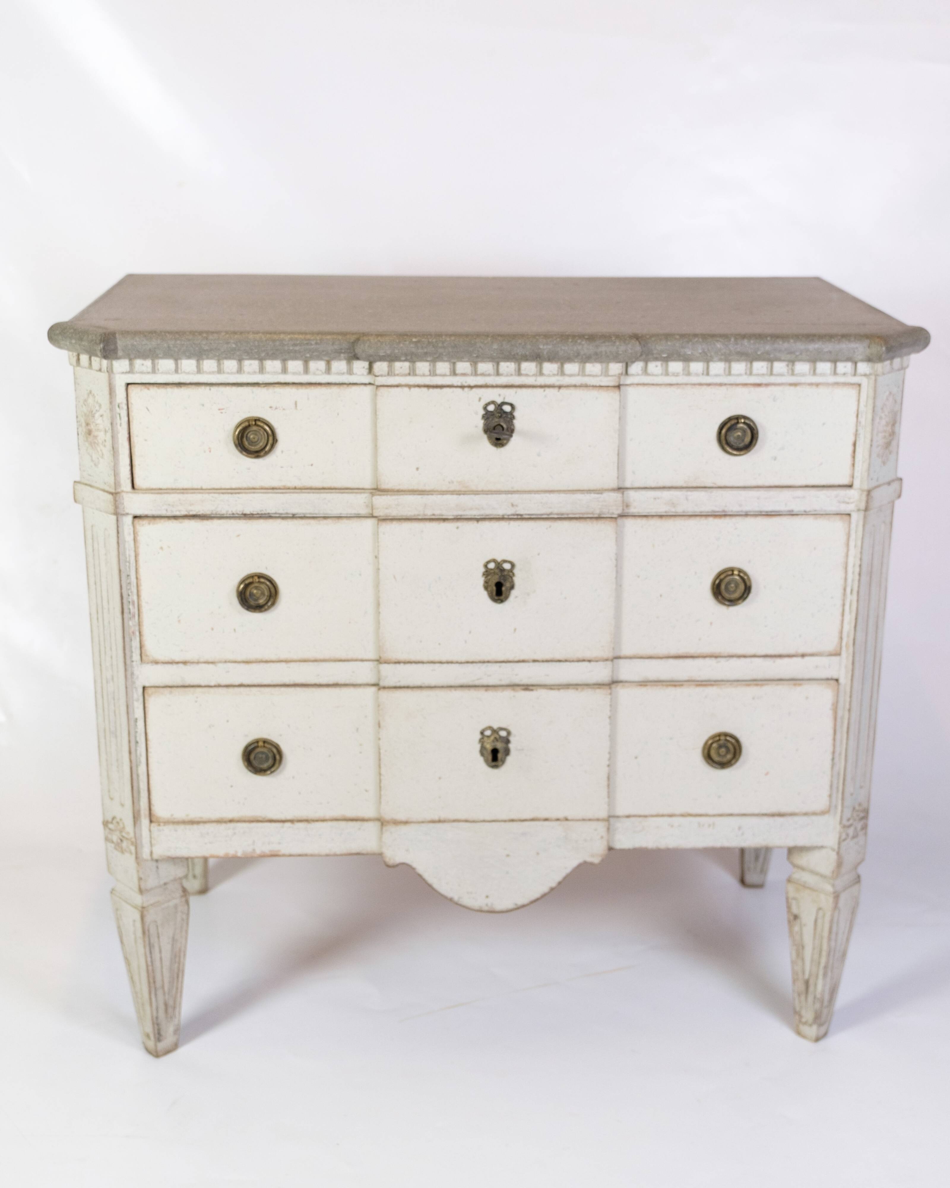 Gustavian Chest Of Drawers Grey Painted, Swedish Origin From 1840s