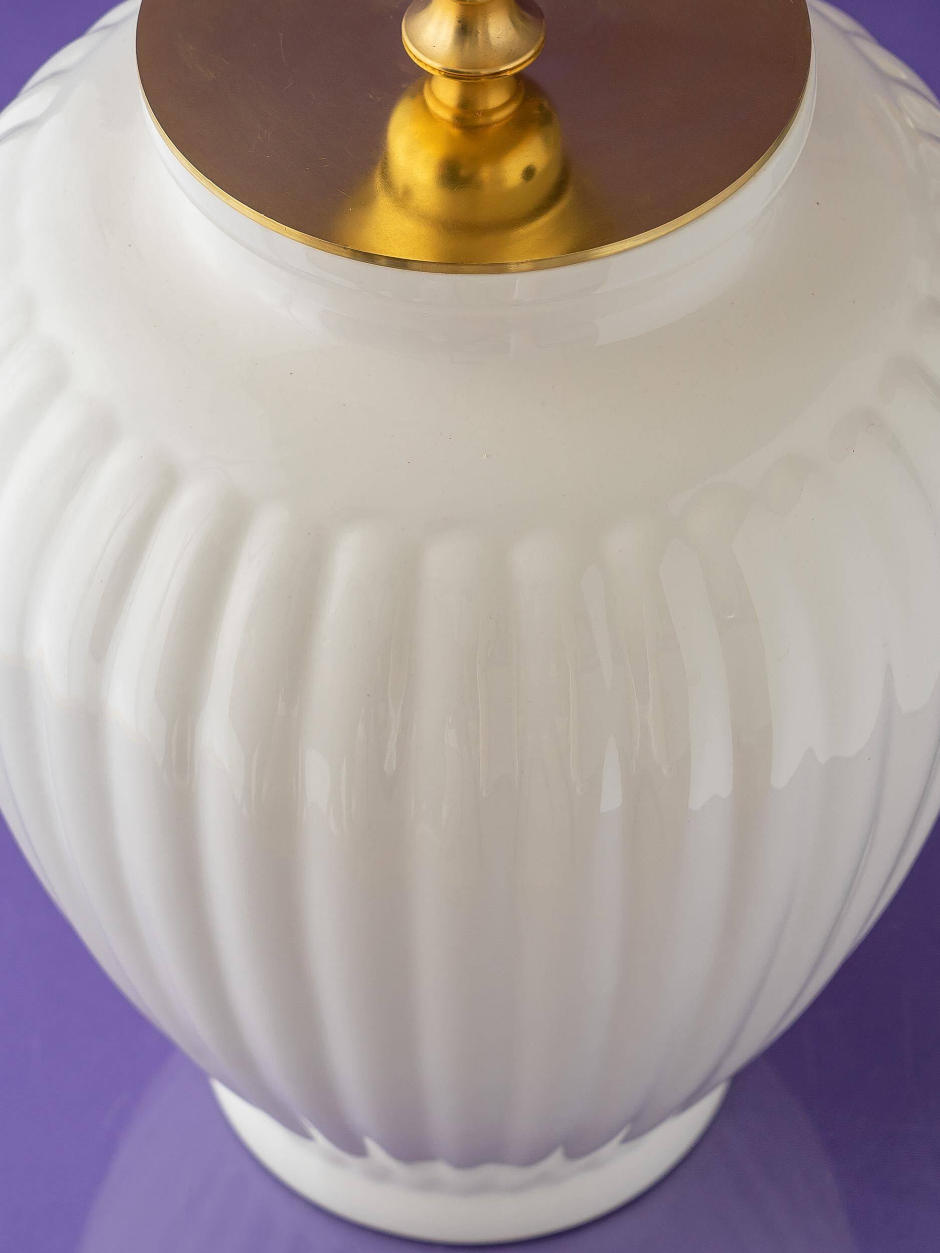 Large floral maximalist table lamp with a Delft ceramic base and new lampshade.