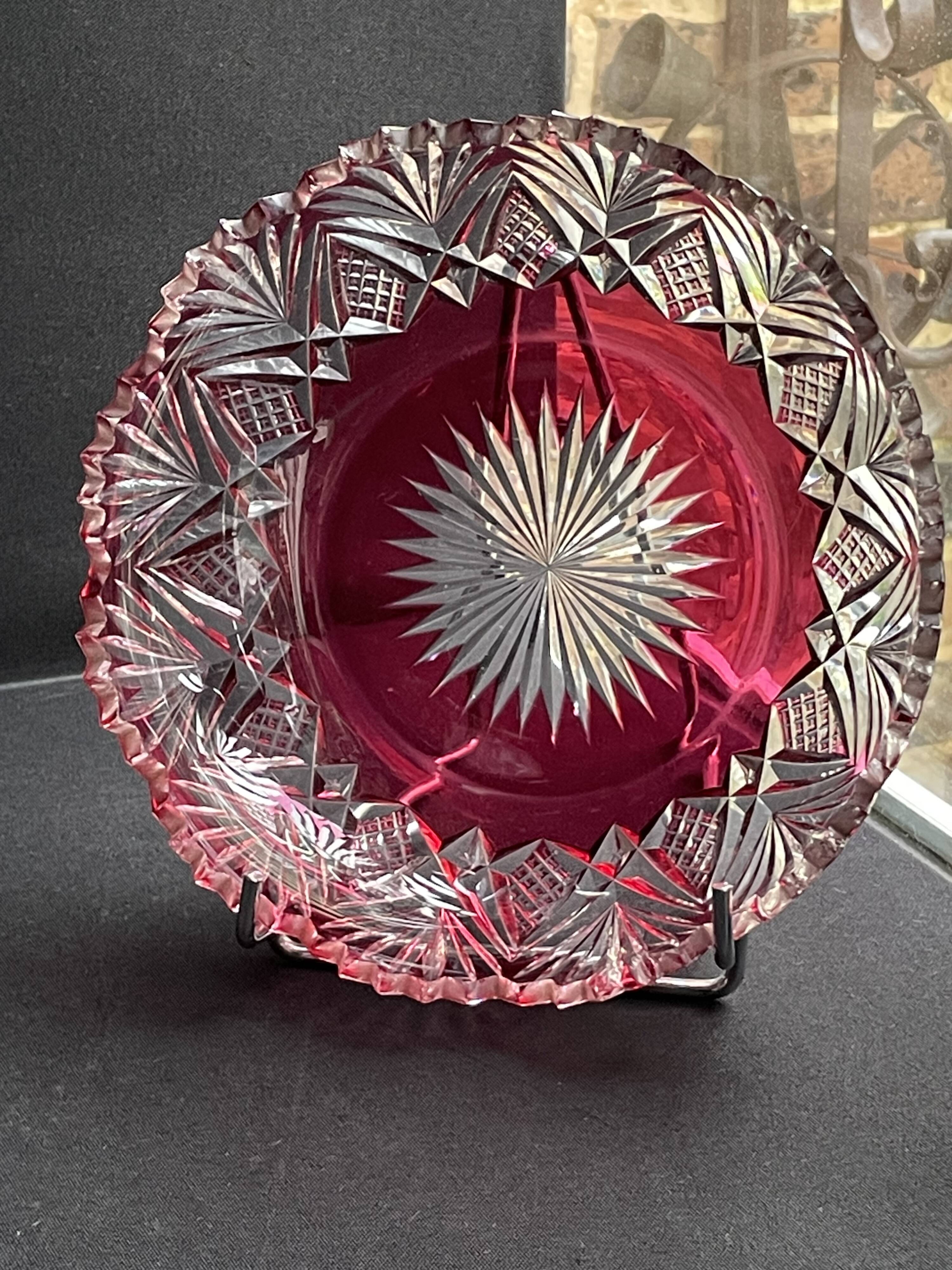 Overlay cut crystal salad bowl