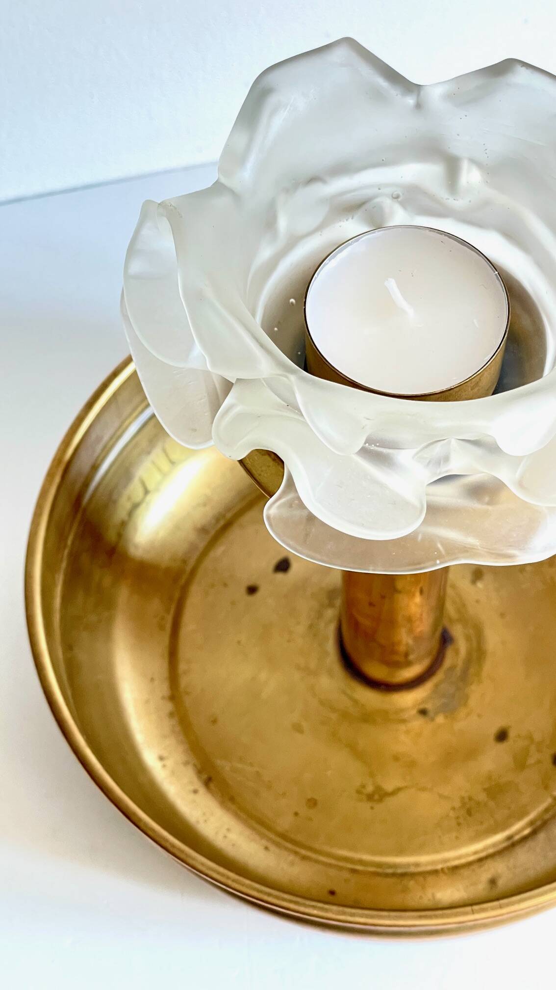 Vintage brass and glass centerpiece candle holder