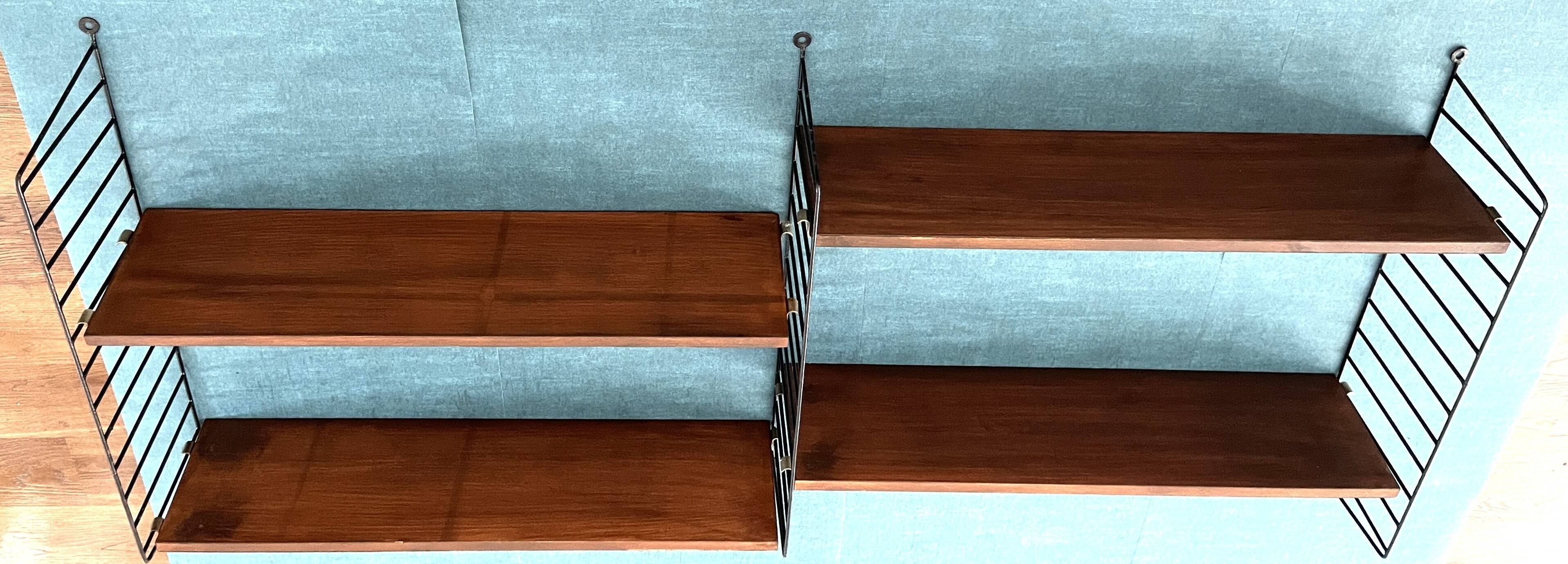 Nils Strinning 4-shelf teak wall-mounted bookcase, 165 cm x 75 cm