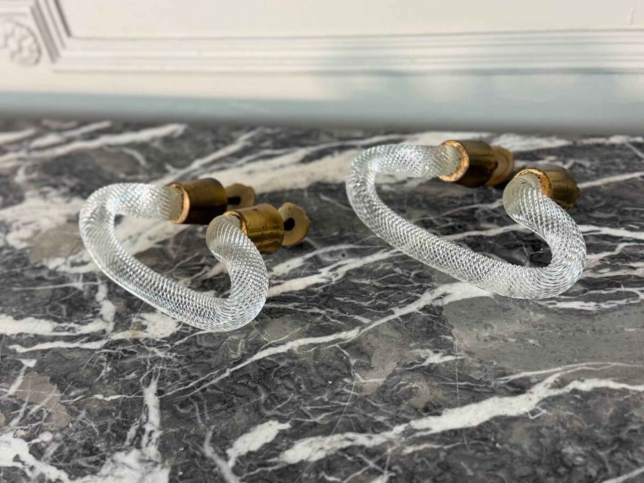 Pair of Murano glass and brass handles, Venice circa 1930