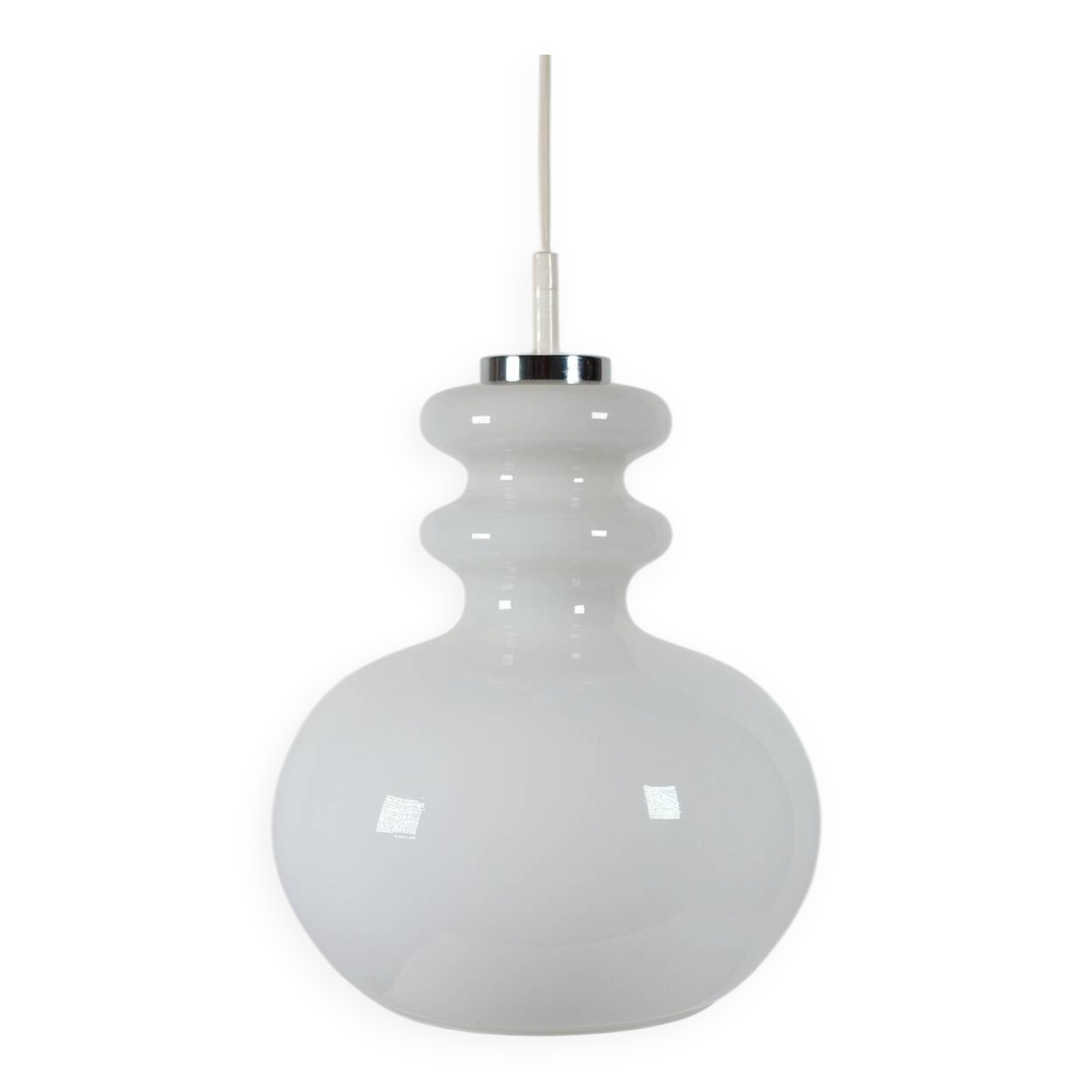 Vintage ceiling lamp Peill & Putzler in chrome and opal glass from the Space Age.