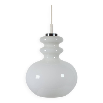 Vintage ceiling lamp Peill & Putzler in chrome and opal glass from the Space Age.