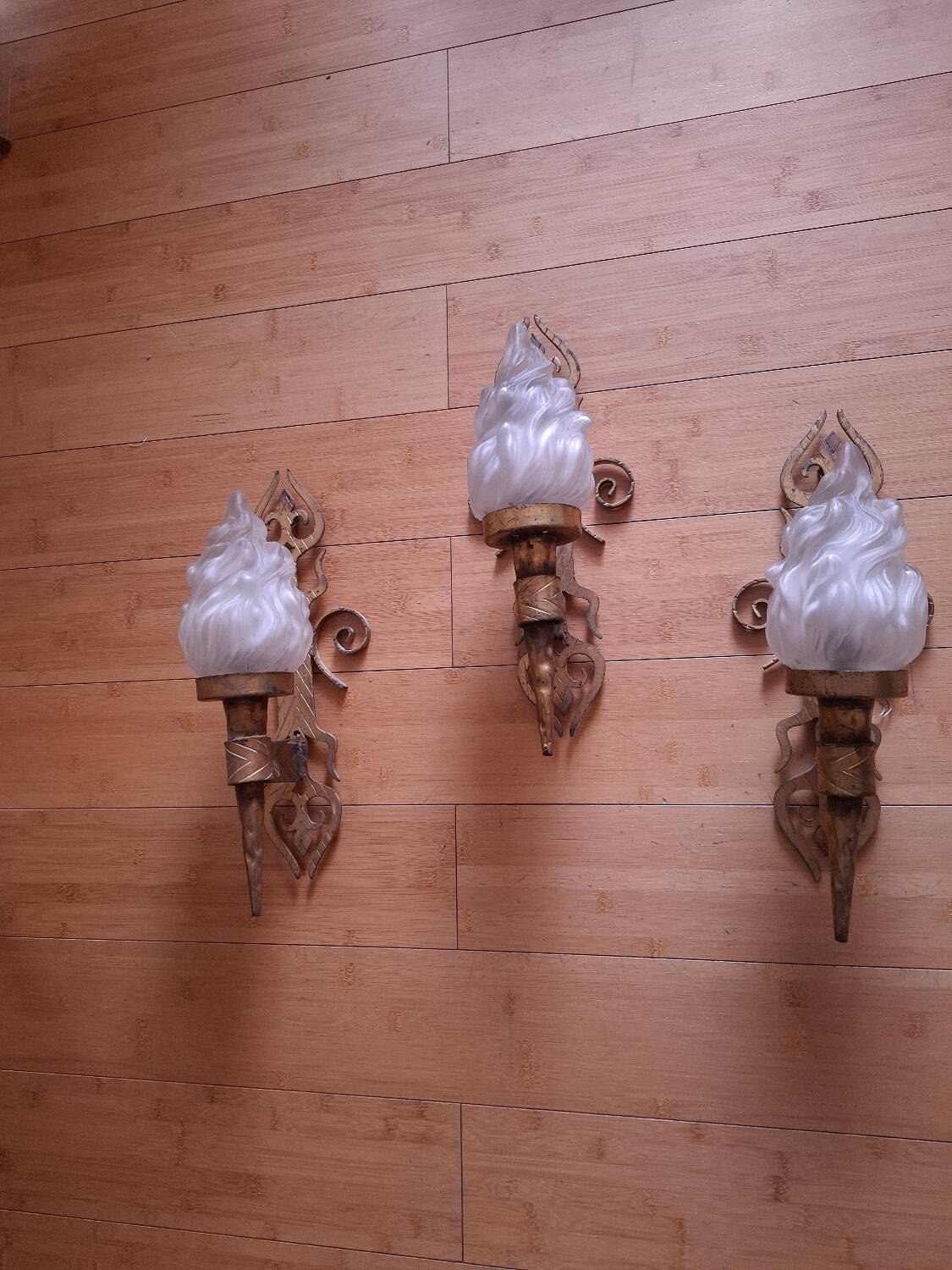 3 gold metal torchere wall lights