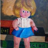 Peinture à l’huile originale de portrait d’une poupée