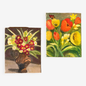 Two oils on canvas with floral motif