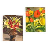 Two oils on canvas with floral motif