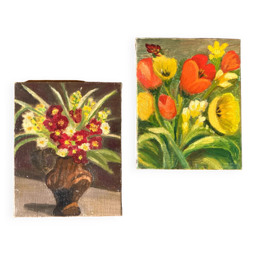 Two oils on canvas with floral motif
