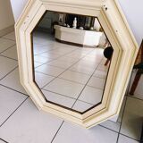 Miroir octogonal en bois à patine argenté et beige, époque art déco