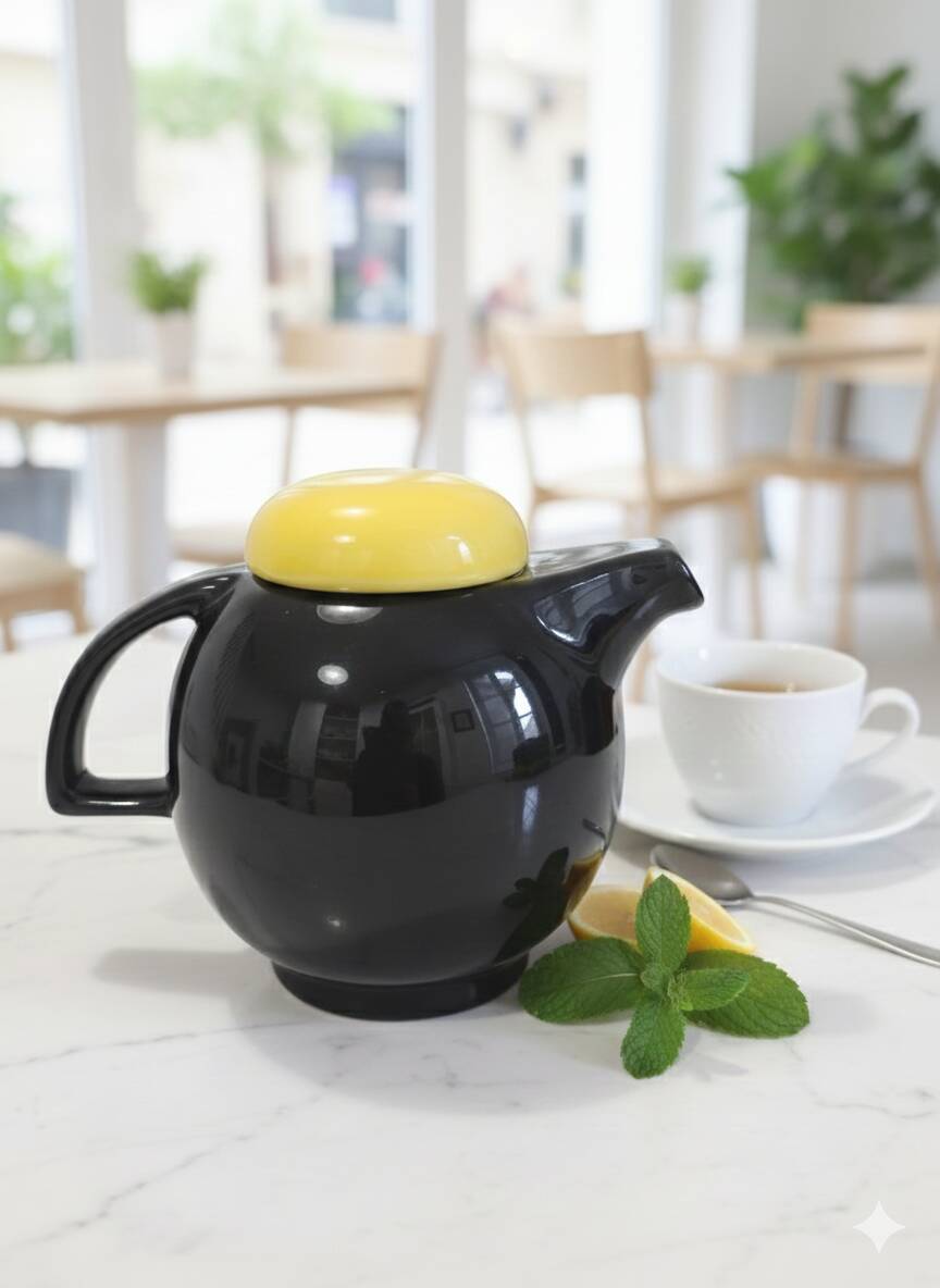 Théière en Céramique Noire et Jaune Design