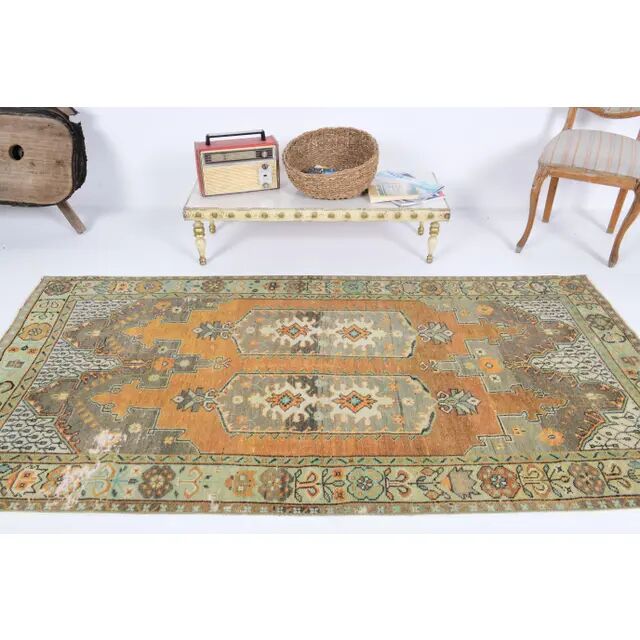 Vintage Turkish Oushak Handmade Wool Rug 117x231