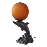 Dolphin night light globe orange glass paste