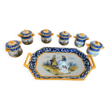 Set of tray and six cream pots HB Quimper