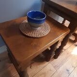 2 solid wood trundle tables, turned legs 80