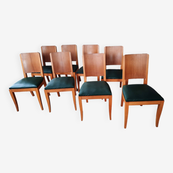 Set of 8 art deco chairs, year 40. Mahogany and Skai