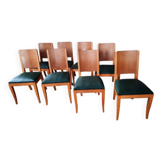 Set de 8 chaises art deco,  année  40. Acajou et Skaï