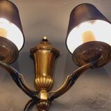 Pair of wall lamps double year 50 in bronze neo-classical style signed Petitot