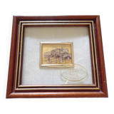 Petit tableau chromolithographie d'art Ville sur feuille d'or