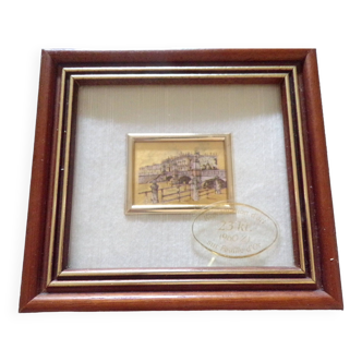 Small art chromolithograph painting City on gold leaf