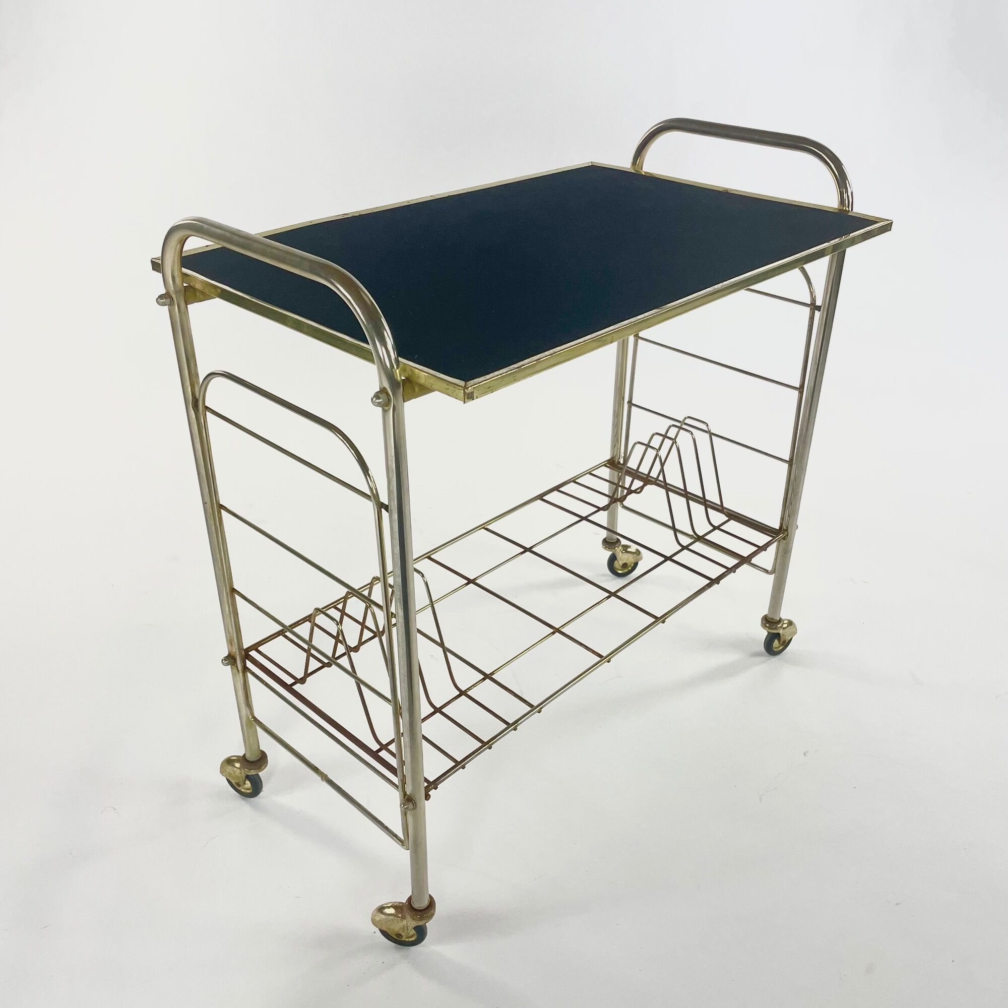 Hi_Fi furniture, brass and black velvet, circa 1970