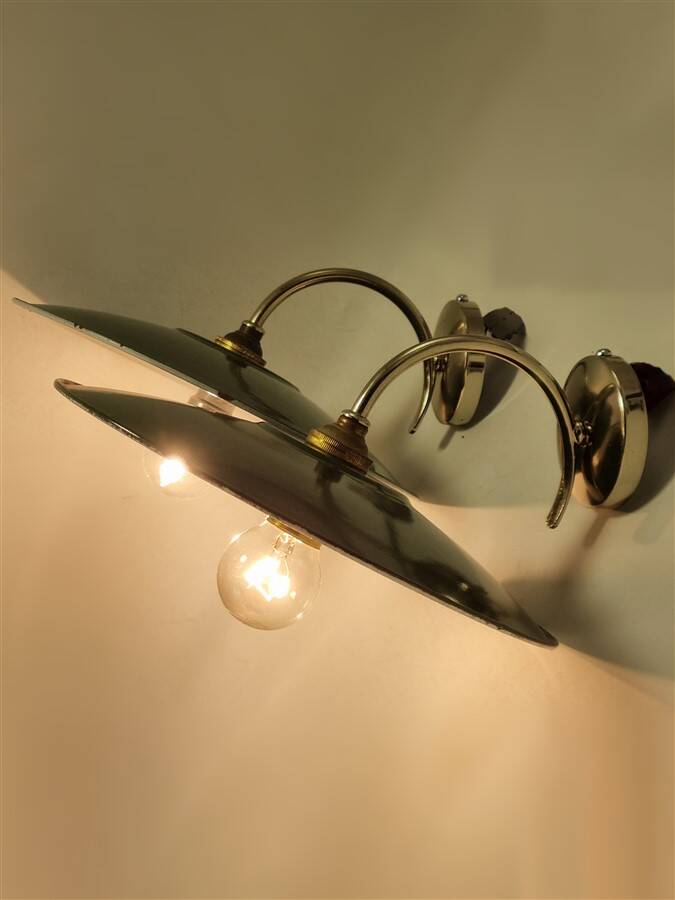 Pair of enamelled sheet metal wall lights