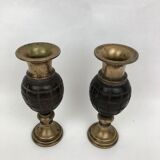 Pair of "Grenade" candlesticks, bronze, 20th