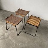 Set of three Raoul Guys wicker and metal stools