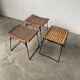 Set trois tabourets osier et métal Raoul Guys