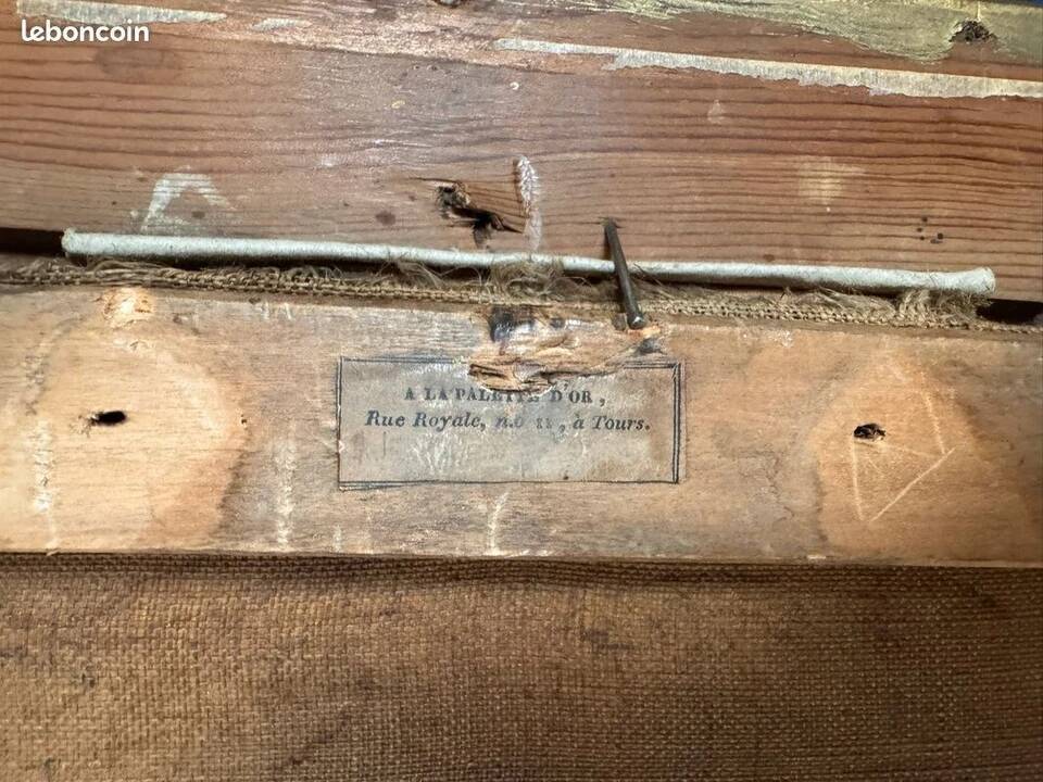 19th century oil painting on canvas: The spinner and the soldier