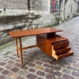 Mahogany desk with drawers by Jacques Hauville published by Bema.
