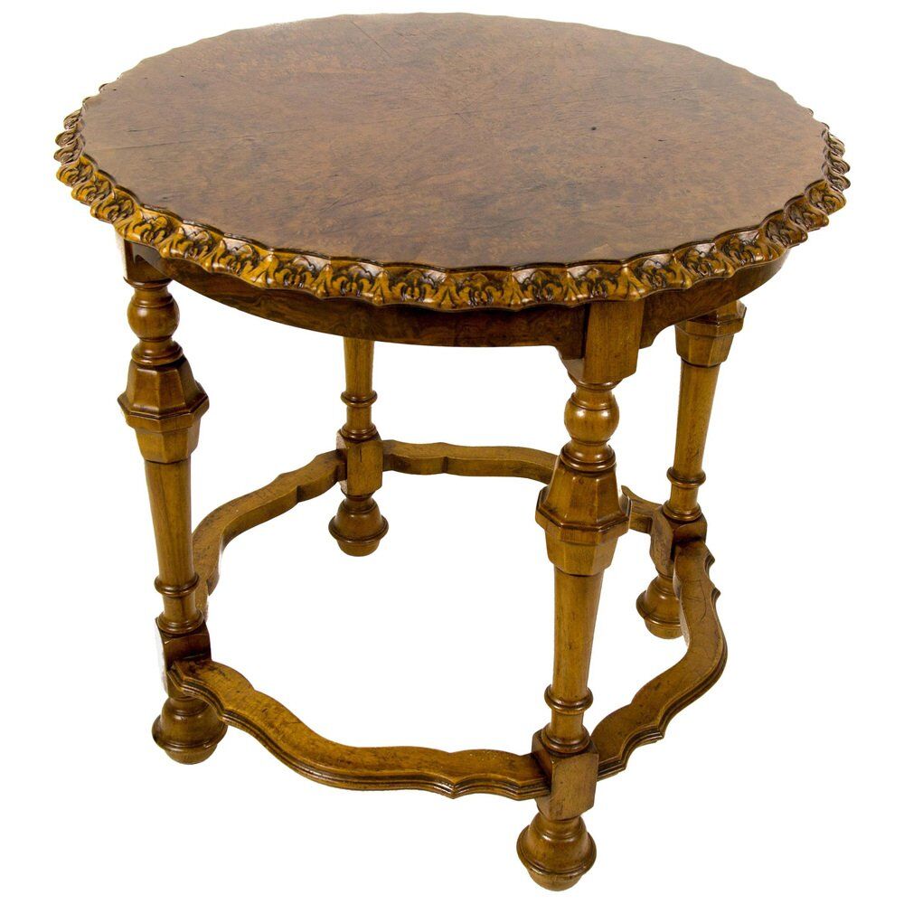 Table d’appoint ronde française en noyer de Burr, années 1920