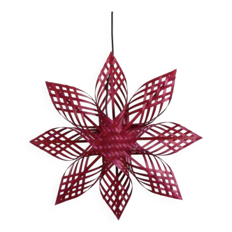 Bamboo Red Color Star Chandelier 60x10 cm, Bamboo Hanging Star Lighting