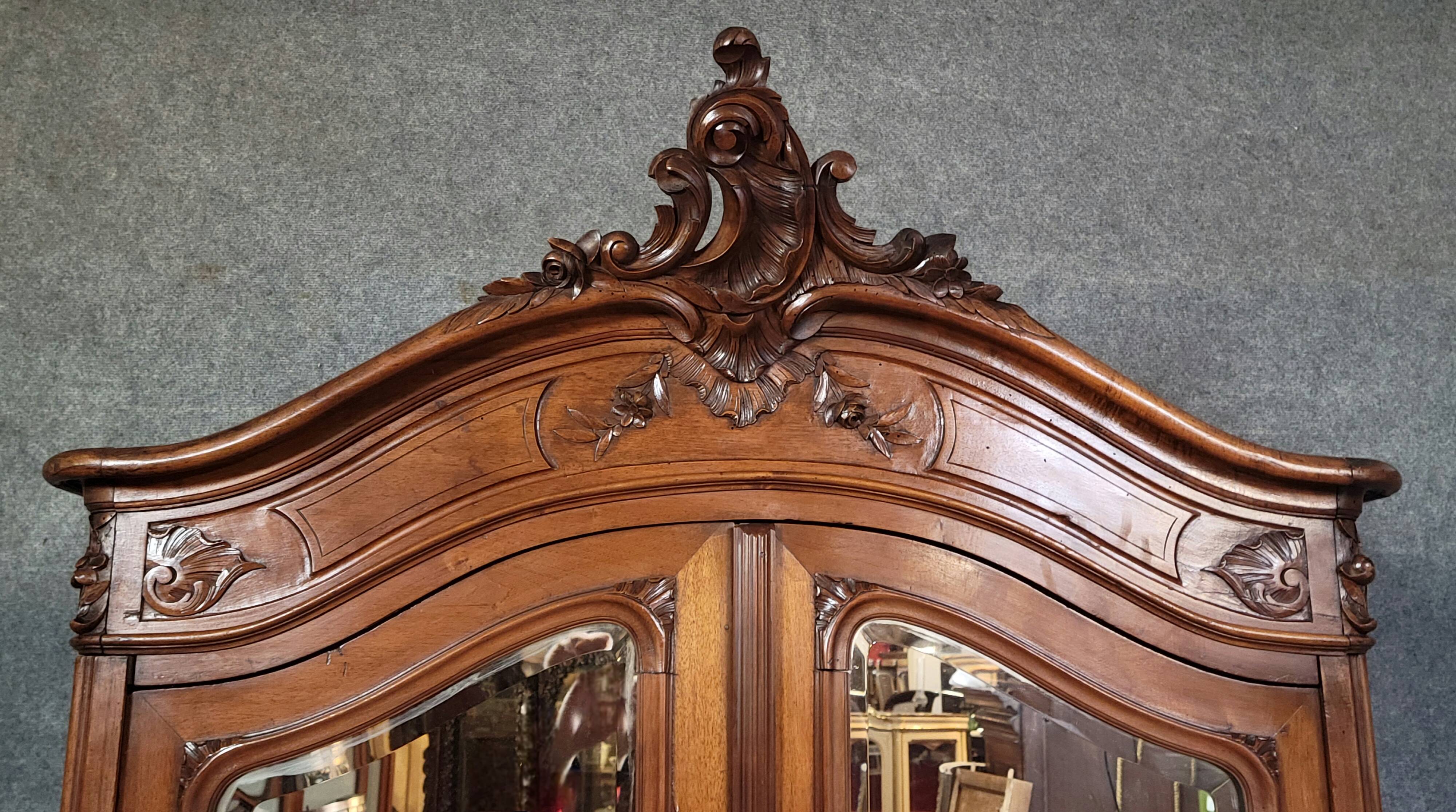 Antique mirrored wardrobe in Louis XV Rococo style