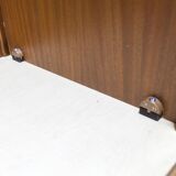 French wardrobe with tapered legs, 3 doors, 1 mirror (27*130), and 1 drawer.