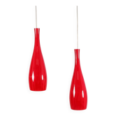 Lot de 2 suspensions en verre opale rouge « Bang » de Jacob Bang pour Fog & Morup